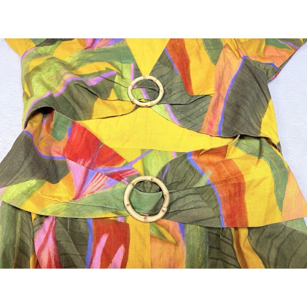 Farm Rio Yellow Tropical Leaf O-Ring Cut Out Midi Dress Resortwear Boho SZ XL - Picture 9 of 15